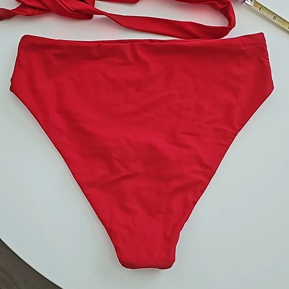 NWOT Red Bikini Wrap One Shoulder Top Highwaisted bottom Size Medium - Picture 9 of 9